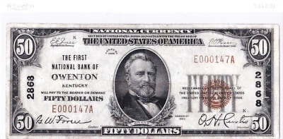 $50 1929 T1 National OWENTON Kentucky KY 🇺🇸 Rare 🇺🇸 Only 11 on Census! 🇺🇸 - Image 1 of 2