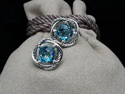 Pendientes infinitos de plata David Yurman con topacio azul 7x7 mm Foto 1 de 4