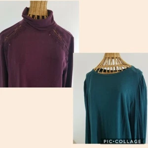 LOFT Women's Blouses Top Long Sleeve LOT of 2 Large 1 is eggplant 1 is green - Picture 1 of 10