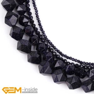 Blue Sandstone Gemstone Polygonal Faceted Round Loose Beads Jewelry Making 15" - Picture 1 of 36