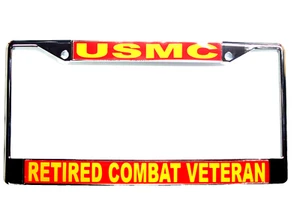 USMC/RETIRED COMBAT VET-License Plate Frame, Solid Polished Chromed Metal-476 - Picture 1 of 1