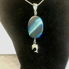 Polished Agate Stone Necklace With Dolphin Charm & Gift Bag NWOT
