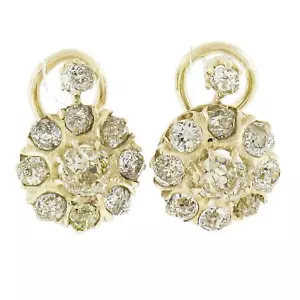 Antique Victorian 14k Gold 3.5ctw Old Mine Diamond Cluster Drop Dangle Earrings - Picture 1 of 8
