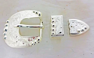 Juego de hebillas de placa de plata Manzanillo punta de bucle Hansen Western Gear tamaños de tachuelas de caballo - Imagen 1 de 2