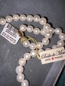 NWT Belle de Mer Opaque Cultured Pearl Strand Necklace 18" 10 MM 14K Macys $300 - Picture 1 of 4
