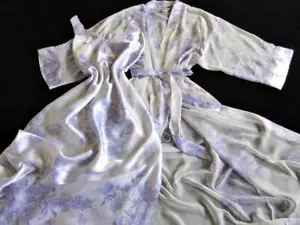 Long Bias Satin Nightdress + Chiffon Robe Set S/M Lilac Floral Peignoir Set NEW - Picture 1 of 11