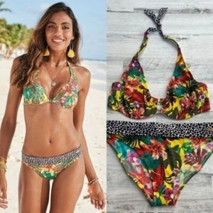 Lascana Swim Set Womens 36DD Tankini & 10 Bikini Matching 2-Piece Set Tropical - Picture 1 of 16