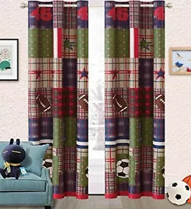 Kids Boys Girls Bedroom Sport Star Lets Play Football Soccer 2 Panel Curtain Set - Picture 1 of 1