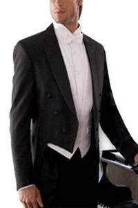 Men's Black Polyester Full Dress Tailcoat Tuxedo with Peak Satin Lapel - Picture 1 of 2