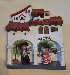 Spanish Wall Decor Hand Painted Terra Cota Clay "Marquez" w/2 Figurines, Spain - Picture 1 of 17