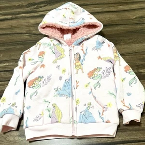 Disney Princesses Sherpa Zip Up Hoodie Size 5T Rapunzel Cinderella  Moana - Picture 1 of 7
