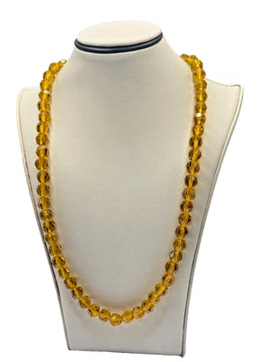 Classic Imitation Amber Yellow Glass Beaded Necklace Vintage Boho Style Foto 1 de 4