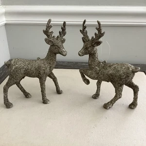 Paar Vintage Dillards Borten Silber Glitzer Hirsch Hirsch Rentier Ornamente - Bild 1 von 19