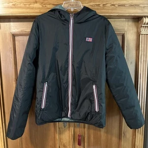Norway 1963 Hooded Puffer Jacket Lightweight Reversible Black/ Green Size Médium - Picture 1 of 16