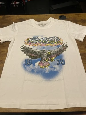 Camiseta Aerosmith 1973 Goodie Dos Mangas Gráfica Banda Blanca Camiseta Pequeña Foto 1 de 4