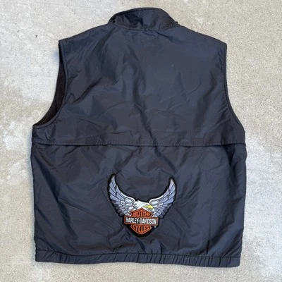 Chaleco acolchado vintage del ejército grande negro parche Harley Davidson motociclista motocicleta 03 Foto 1 de 4