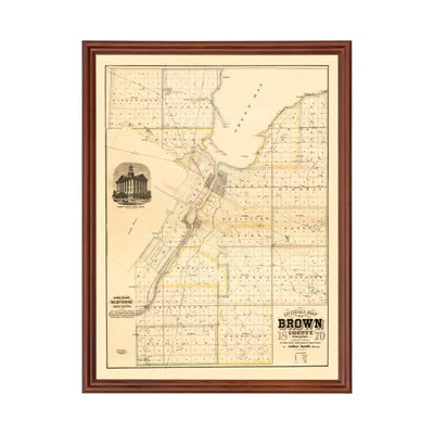 Old Map of Brown County, WI 1870 - Vintage Wisconsin Art - Image 1 of 4
