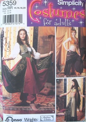 Simplicity Costume Sew Pattern #5359 Andrea Schewe BELLY DANCER Gypsy SZ 14-20 - Image 1 of 4