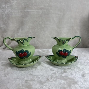 Vintage Paar L&M Inc Wand Pflanzgefäße/Vasen Waschbecken Schüssel & Krug Kirschen MCM - Bild 1 von 4