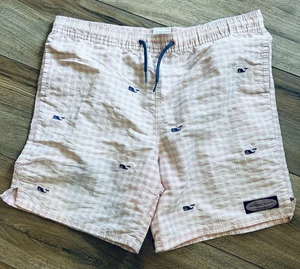 Vineyard Vines Boys Swim Shorts Large Size 16 Pink & White Gingham 6" Inseam EUC - Picture 1 of 5