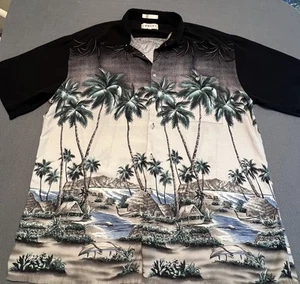 Campia Moda Hawaiian Shirt Mens XL Aloha Black Beige Beach Palm Trees - Picture 1 of 9