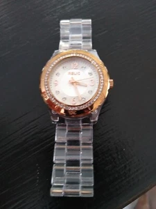 Reloj Reliquia Mujer Tono Oro Rosa Transparente Correa 7.5" - Imagen 1 de 14