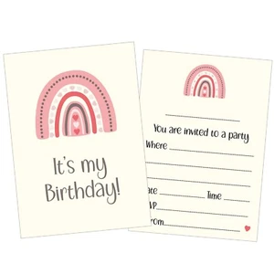 Shabby Chic Rainbow Birthday Party Invitations with Optional Pink Envelopes - Picture 1 of 10