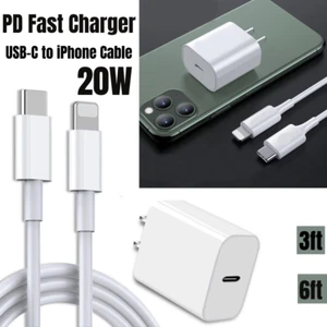 20W PD Fast Wall Charger USB-C to iPhone Cable For iPhone 14 13 12 11 XR Adapter - Picture 1 of 19