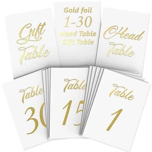 Gold Table Numbers 1-30 for Wedding Reception - Gold Foil Table Number Cards ... - Picture 1 of 8