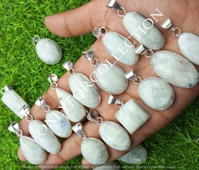 Lote de 10 colgantes con bisel enchapado en plata de ley 925 piedras preciosas de luna de año nuevo Foto 1 de 4