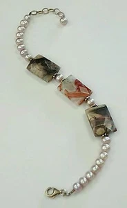 Pulsera artesanal facetada hoja de plata perlas de jaspe plata .925 hecha a mano EE. UU. - Imagen 1 de 3