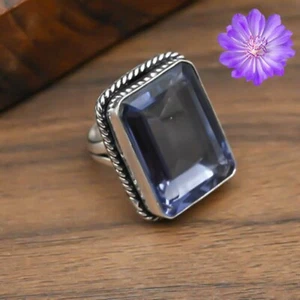 Blue Iolite Gemstone 925 Sterling Silver Handmade Ring Jewelry Ring Gift For Her - Picture 1 of 3