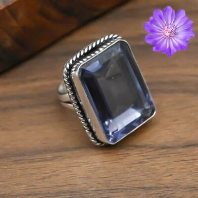 Blue Iolite Gemstone 925 Sterling Silver Handmade Ring Jewelry Ring Gift For Her - Image 1 of 3