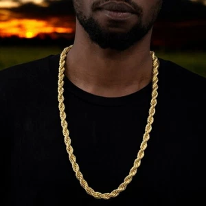 Men's Hip Hop Style 90's 14K Gold plated 10mm 24" 30" Thick Rope Chain Necklace - Picture 1 of 4