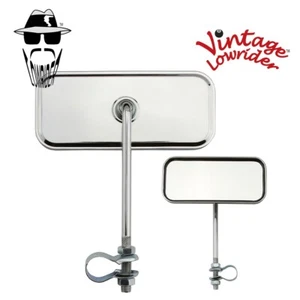 5" LANGER FAHRRAD ANSCHRAUBBARER STAHL LOWRIDER RECHTECK SPIEGEL GANZ CHROM - Bild 1 von 1