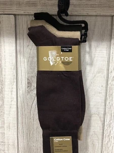 NEW GoldToe Men's Cotton Crew Brown Beige Socks 3-Pairs New Package - Picture 1 of 5