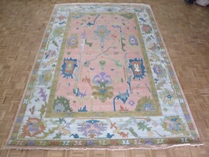 10 x 14 Hand Knotted Pink Colorful Oushak Oriental Rug G13387 - Picture 1 of 12