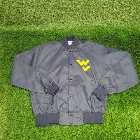 Vintage 80s Chalk-Line West-Virginia-University Bomber Jacket S Blue Oversized Cover