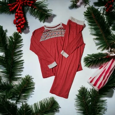 CUDDL DUDS Long Sleeve PJ Set FAIR ISLE Red White Soft Womens Large Pants Top - Image 1 of 4