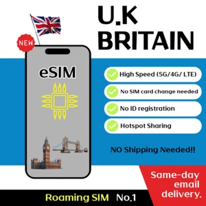 United Kingdom & Ireland Travel eSIM - 3 to 30 Days - 1GB / 3GB / 5GB / 10GB - Picture 1 of 6