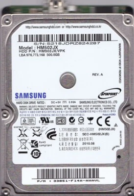HM502JX sn: S21 p/n: HM502JX/VPK p/n: -F14A- AUG 2010 500GB 2.5" USB 2.0 SAMSUNG - Image 1 of 4