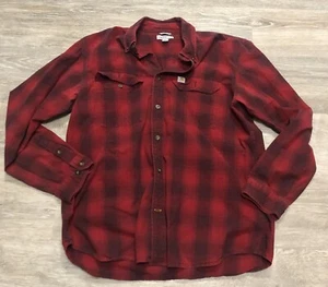 Carhartt Long-Sleeve Flannel Shirt Men Size Large Red Black Plaid Work Grunge - Picture 1 of 6