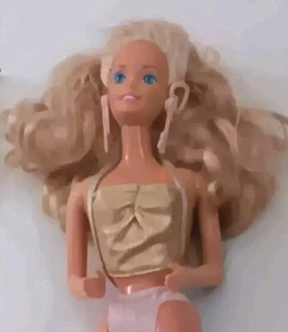 Vintage Barbie Doll Gold Halter Curly Blonde Pink Giraffe Earrings Lingerie - Picture 1 of 7