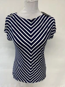 Cable & Gauge Women's XS Blue & White Striped Cold Shoulder Stretch Top - Picture 1 of 12