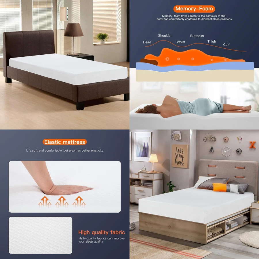 FDW 8 Inch Twin Mattress Gel Memory Foam Mattress for Cool Sleep & Pressure Reli