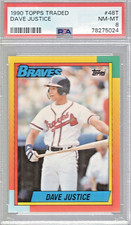 DAVE JUSTICE # 48T 1990 TOPPS TRADED ROOKIE CARD-PSA NEAR MINT to MINT 8.