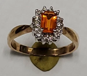 .375 9K GELBGOLD ORANGE STEINRING MIT 14 DIAMANTEN ~ 0,015 JE DAMEN FRAUEN - Bild 1 von 12