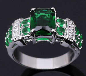 Trendy Jewelry Green Emerald 18K Gold Filled Wedding Rings For Women Size 6-10 