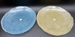 2 Dalzell Viking Satin Glass 9.75” Cabbage Plate Pastel Yellow Blue USA - Picture 1 of 6