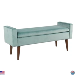 Modern Velvet Storage Ottoman Bench for Living Room & Bedroom, Aqua Blue - Picture 1 of 7
